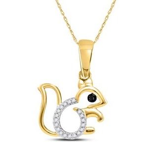 0.05 CT Solid 10K Yellow Gold Real Genuine Diamond Squirrel Pendant Necklace 18"